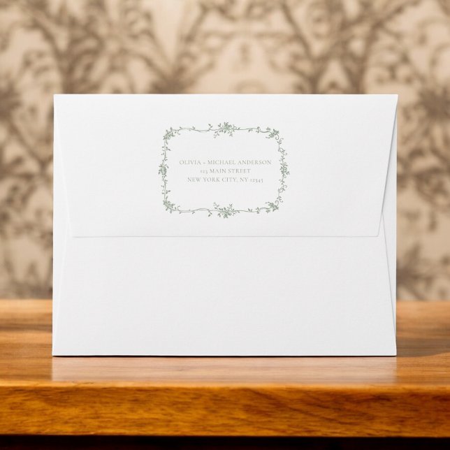 Victorian Floral Sage Green French Wedding Envelope (Creator Uploaded)