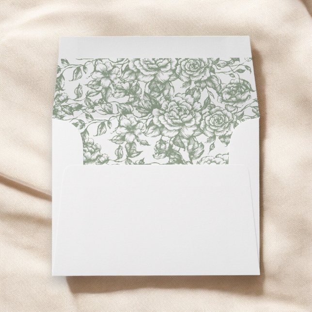 Victorian Floral Sage Green French Wedding Envelope (Creator Uploaded)
