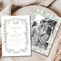 Victorian Floral Sage Green Photo French Wedding 