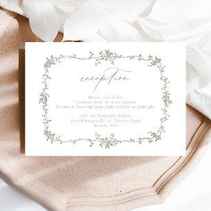 Victorian Floral Sage Green Reception Wedding  Enclosure Card