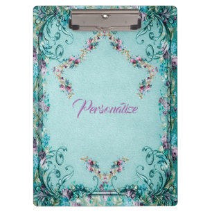 Victorian floral scroll elegant teal purple  clipboard