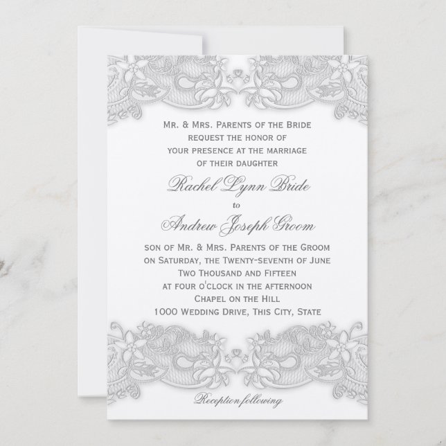 Victorian Floral Silver Grey Design Wedding Invitation (Front)