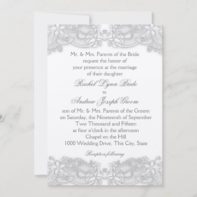 Victorian Floral Silver Grey Lace Invitation (Front)