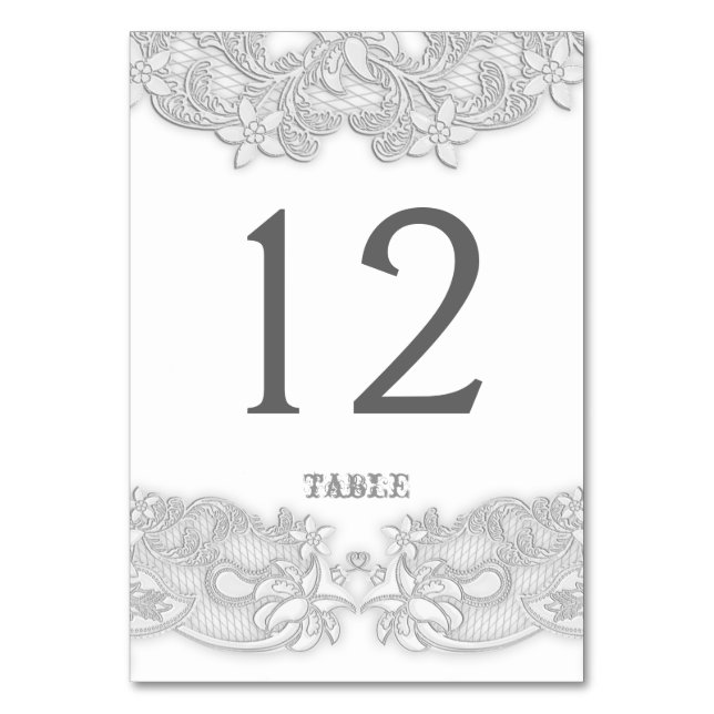 Victorian Floral Silver Grey Table Card (Front)