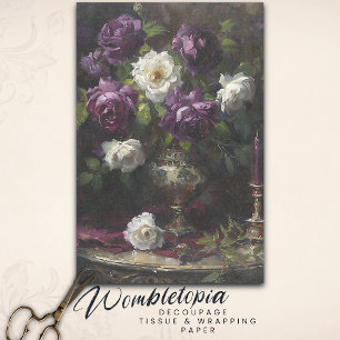Victorian Floral Still Life Elegant Roses in Vase Tissue Paper