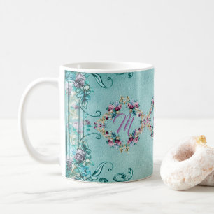 Victorian floral teal purple elegant coffee mug