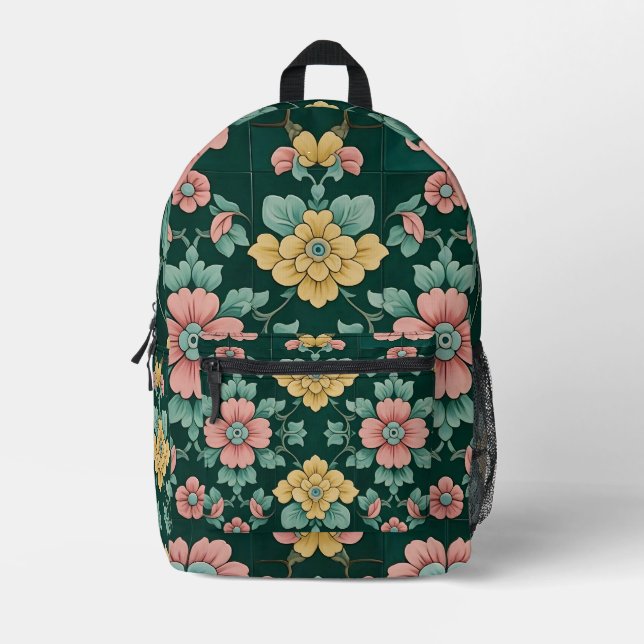 Victorian Floral Tile Printed Backpack (Front)