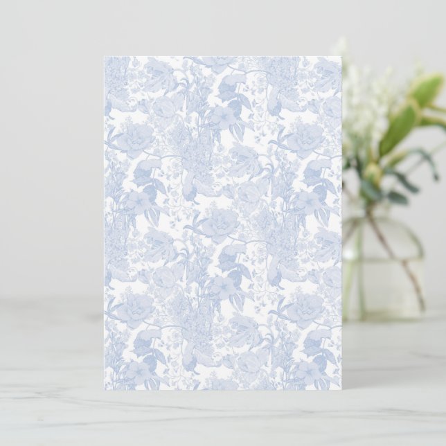Victorian Floral Toile in Wedgewood Blue on White Invitation (Standing Front)