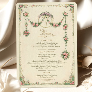 Victorian Floral Wedding Menu Delicate Garland Invitation