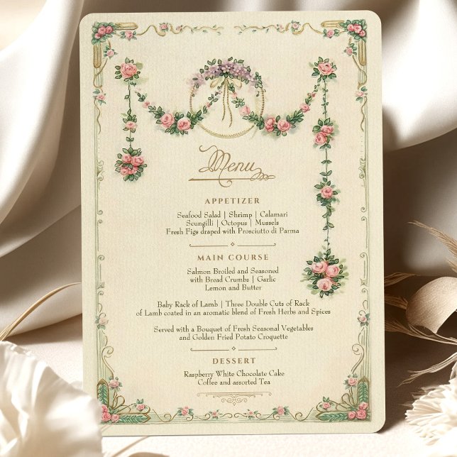 Victorian Floral Wedding Menu Delicate Garland Invitation (Creator Uploaded)