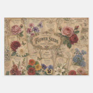 VICTORIAN FLOWER SEED EPHEMERA VINTAGE BOTANICAL WRAPPING PAPER SHEET