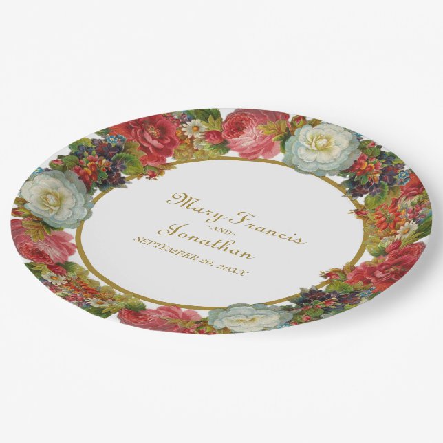 Victorian Flowers Blooming Autumn Wedding Paper Plate (Angled)