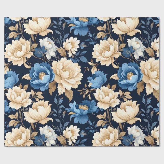 Victorian flowers blue Gift Bag Wrapping Paper (Flat)