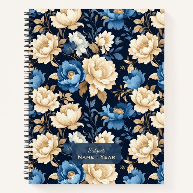Victorian Flowers Blue Notebook (Front)