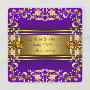 Victorian Flowers Purple and Gold 50th Anniversary Invitation
