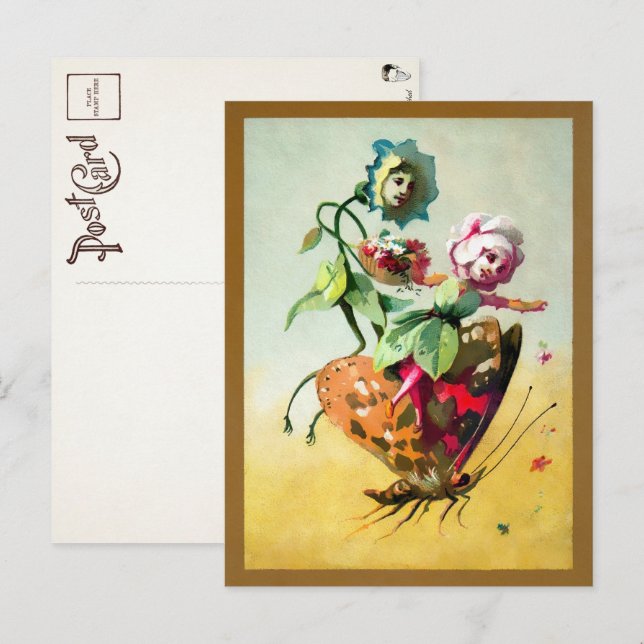 Victorian Flowers Riding a Butterfly Postcard (Front/Back)