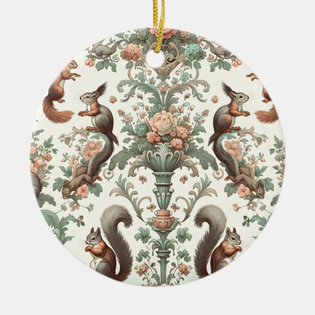 Victorian Forest Squirrel Tapestry  Ceramic Tree Decoration (Front)
