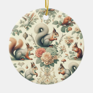Victorian Forest Squirrel Tapestry Ceramic Tree Decoration