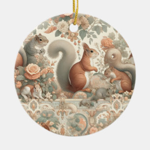 Victorian Forest Squirrel Tapestry Ceramic Tree Decoration