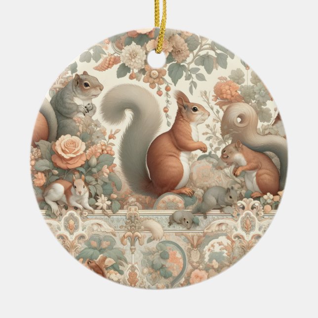 Victorian Forest Squirrel Tapestry  Ceramic Tree Decoration (Front)