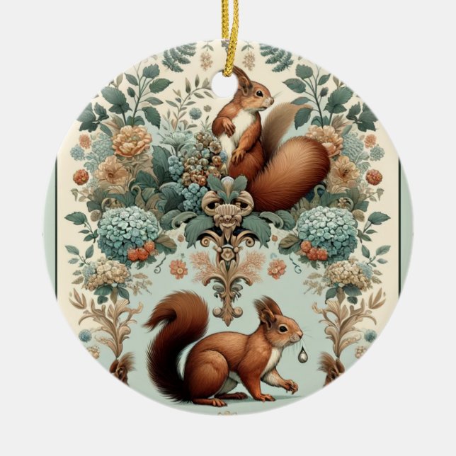 Victorian Forest Squirrel Tapestry  Ceramic Tree Decoration (Front)