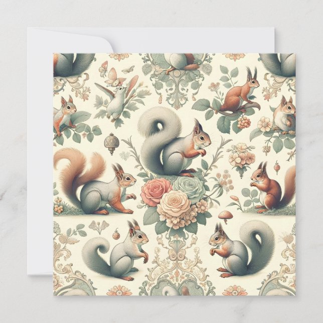 Victorian Forest Squirrel Tapestry  Invitation (Front)