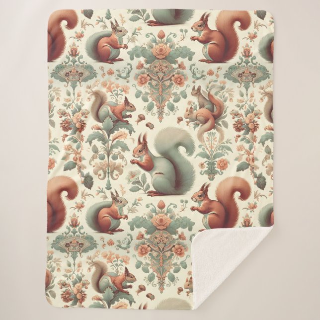 Victorian Forest Squirrel Tapestry  Sherpa Blanket (Front)