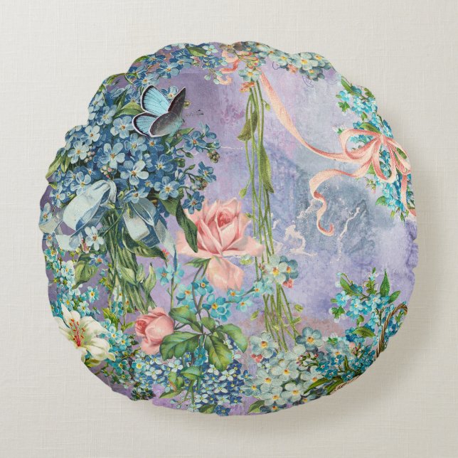 Victorian Forget-Me-Not Medley Round Cushion (Front)