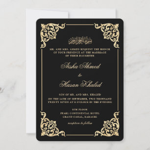 Victorian Frame Gold Black Romantic Muslim Wedding Invitation