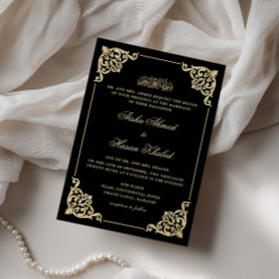 Victorian Frame Gold Black Romantic Muslim Wedding Invitation