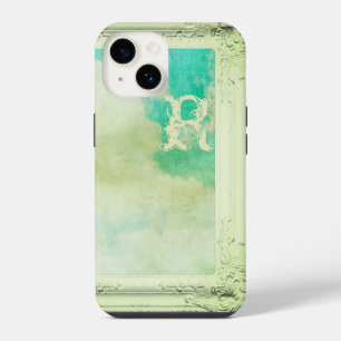 Victorian frame sky cloud teal cream painting look iPhone 14 case