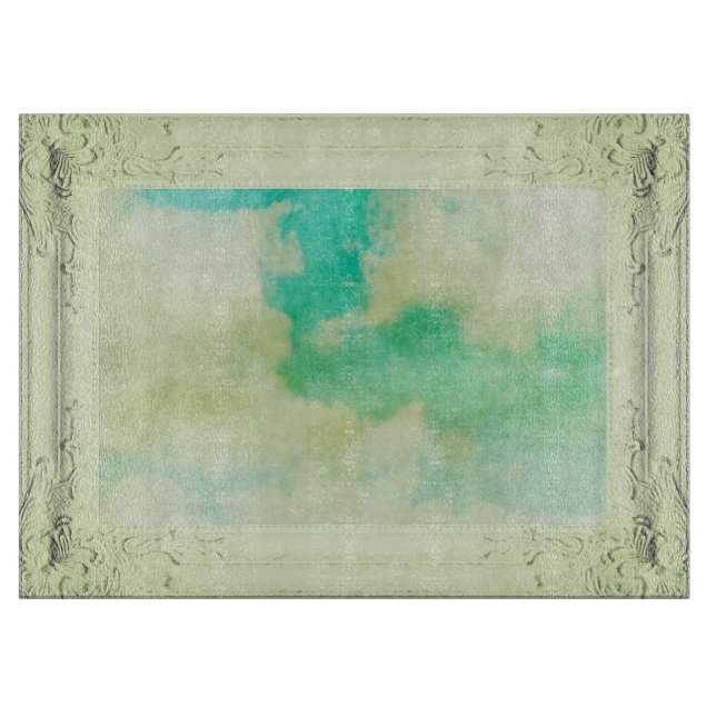 Victorian frame sky painting elegant teal cream cutting board (Front)