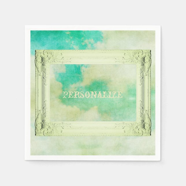 Victorian frame sky painting elegant teal cream napkin (Front)