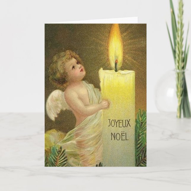 Victorian French Angel Joyeux Noel Christmas Card (Front)