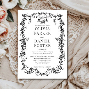 Victorian French Black Ornate Wedding Monogram Invitation