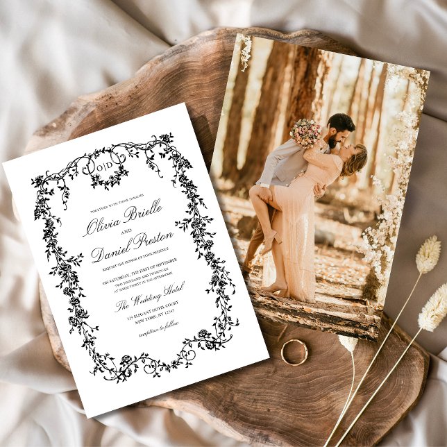 Victorian French Black Photo Monogram Wedding  Invitation (Creator Uploaded)