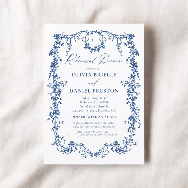 Victorian French Blue Rehearsal Dinner Wedding Invitation (Creator Uploaded)