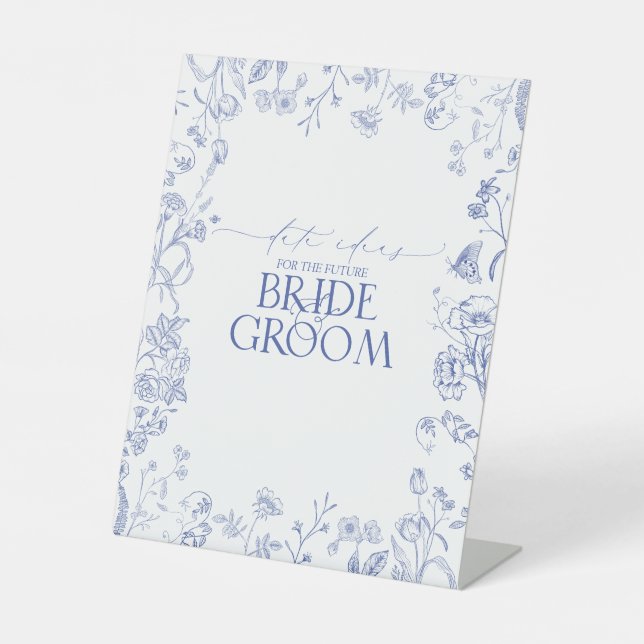 Victorian French Blue & White Floral Date Ideas Pedestal Sign (Front)