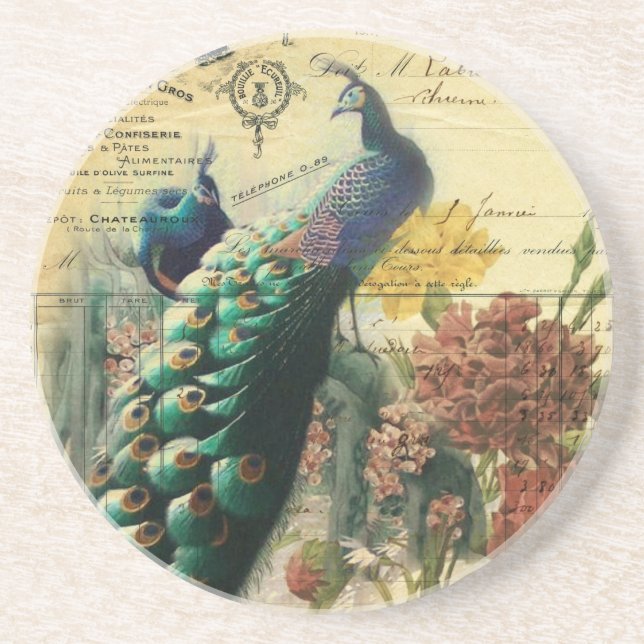 victorian french country modern vintage peacock coaster (Front)