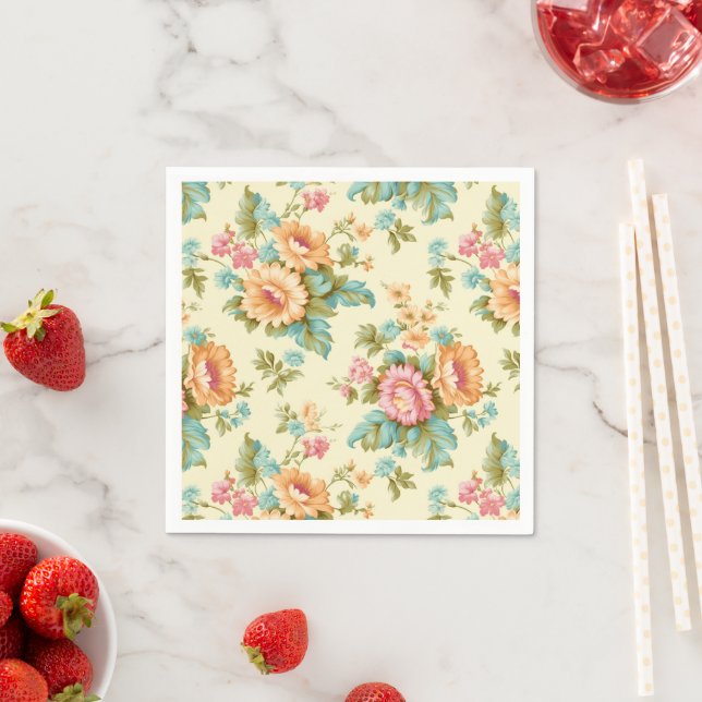 Victorian french country vintage flowers napkin (Insitu)