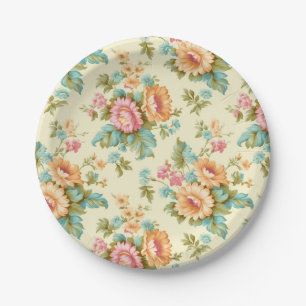 Victorian french country vintage flowers paper plate