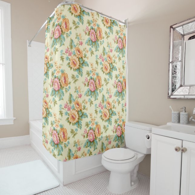 Victorian french country vintage flowers shower curtain (In Situ)