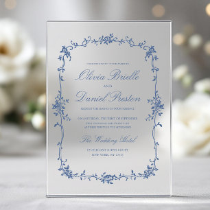 Victorian French Dusty Blue Vintage Wedding Acrylic Invitations