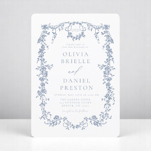 Victorian French Dusty Blue Wedding Monogram Invitation