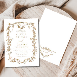 Victorian French Gold Wedding Monogram Invitation
