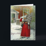 Victorian French Joyeux Noel Christmas Card<br><div class="desc">Vintage / Victorian French Christmas greeting card.  Beautiful French Santa Claus,   Père Noël,  delivering Christmas presents as a child peeks from her front door!  Joyeux Noël!

Note:  This is a replica of a vintage card.  The glitter is only an image and not actual glitter.</div>