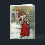 Victorian French Joyeux Noel Christmas Card<br><div class="desc">Vintage / Victorian French Christmas greeting card.  Beautiful French Santa Claus,   Père Noël,  delivering Christmas presents as a child peeks from her front door!  Joyeux Noël!

Note:  This is a replica of a vintage card.  The glitter is only an image and not actual glitter.</div>