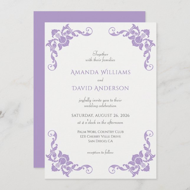 Victorian French Lilac Lavender Wedding Invitation (Front/Back)