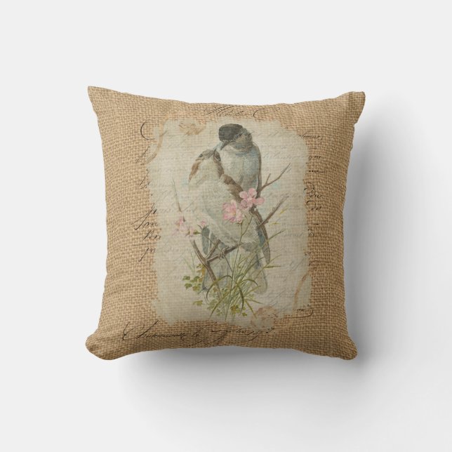 Victorian French Love Birds Love Song Cushion (Front)