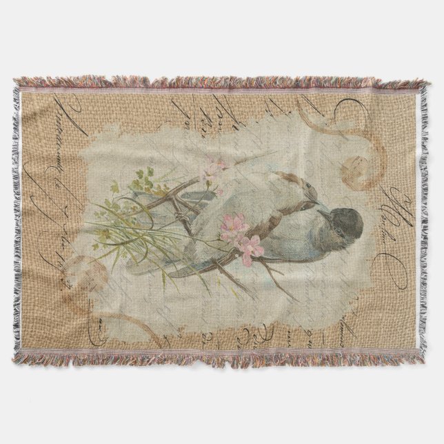 Victorian French Love Birds Love Song Throw Blanket (Front)